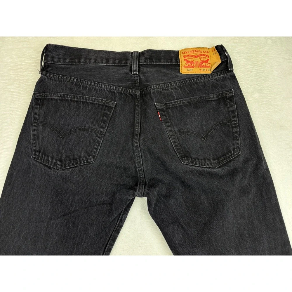 Levis 501 Mens 34x30 Jeans Fuzzy Black Washed Denim Grungy Fades